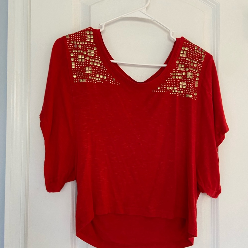 Candie's Off the Shoulder Red Sequin Crop Blouse, Small and Medium